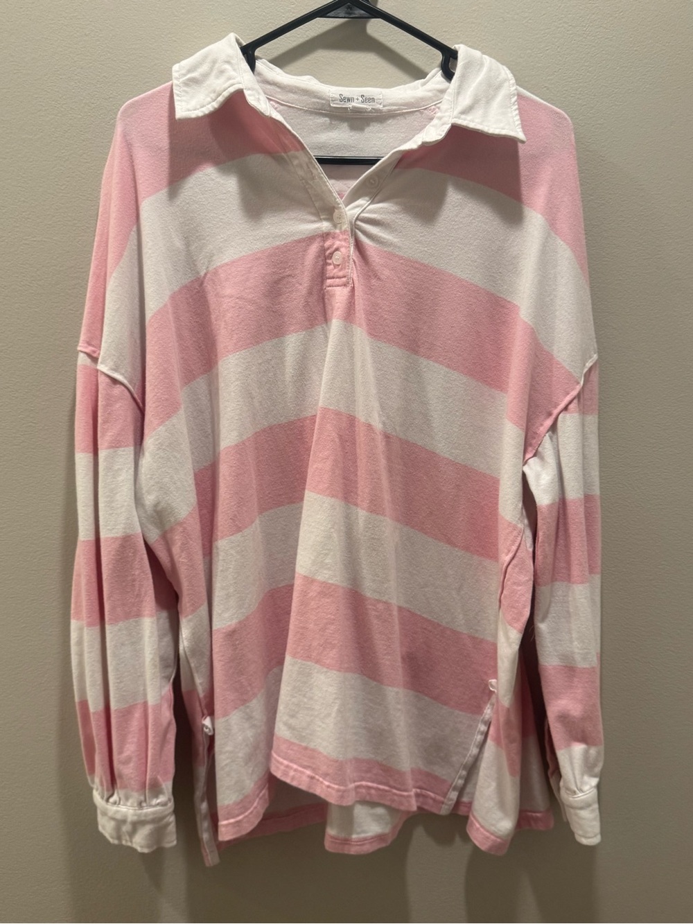 Striped Rugby Pullover in Pink & White